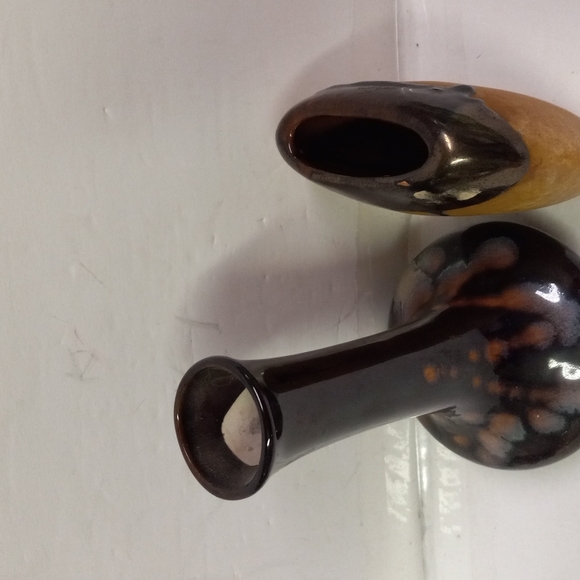 2 Vintage Dripping Glaze Vases Porcelain Ceramic Pottery Brown Tan Collectibles - Picture 10 of 10